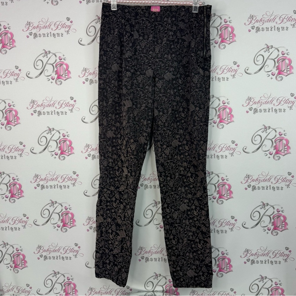Kyra & Ko pants tights leggings style zip up flowers lace Black Floral Trousers